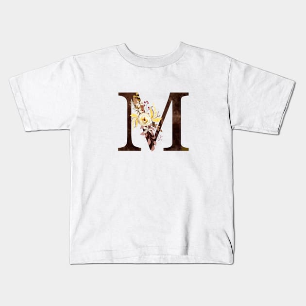 Floral Monogram M Lovely Autumn Foliage Kids T-Shirt by floralmonogram